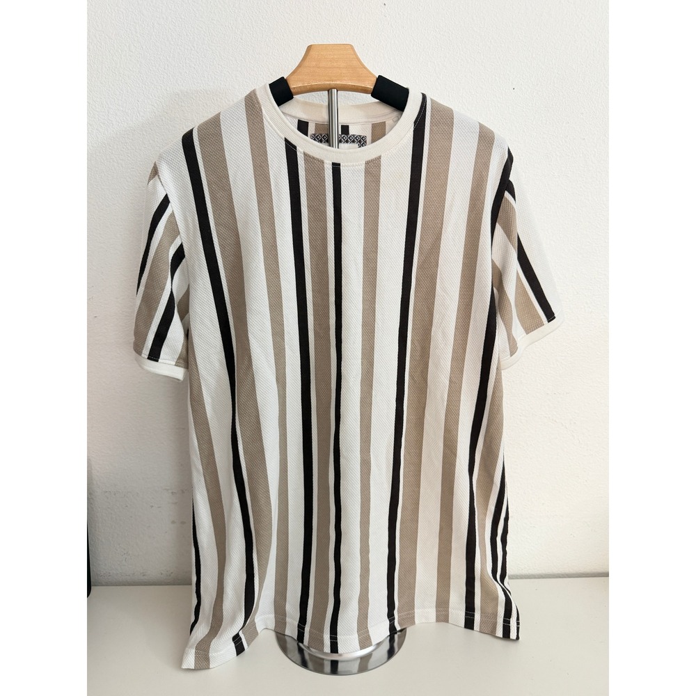Cactus Man Ricky Singh Mens Medium Striped Textured Knit Short Sleeve T-Shirt